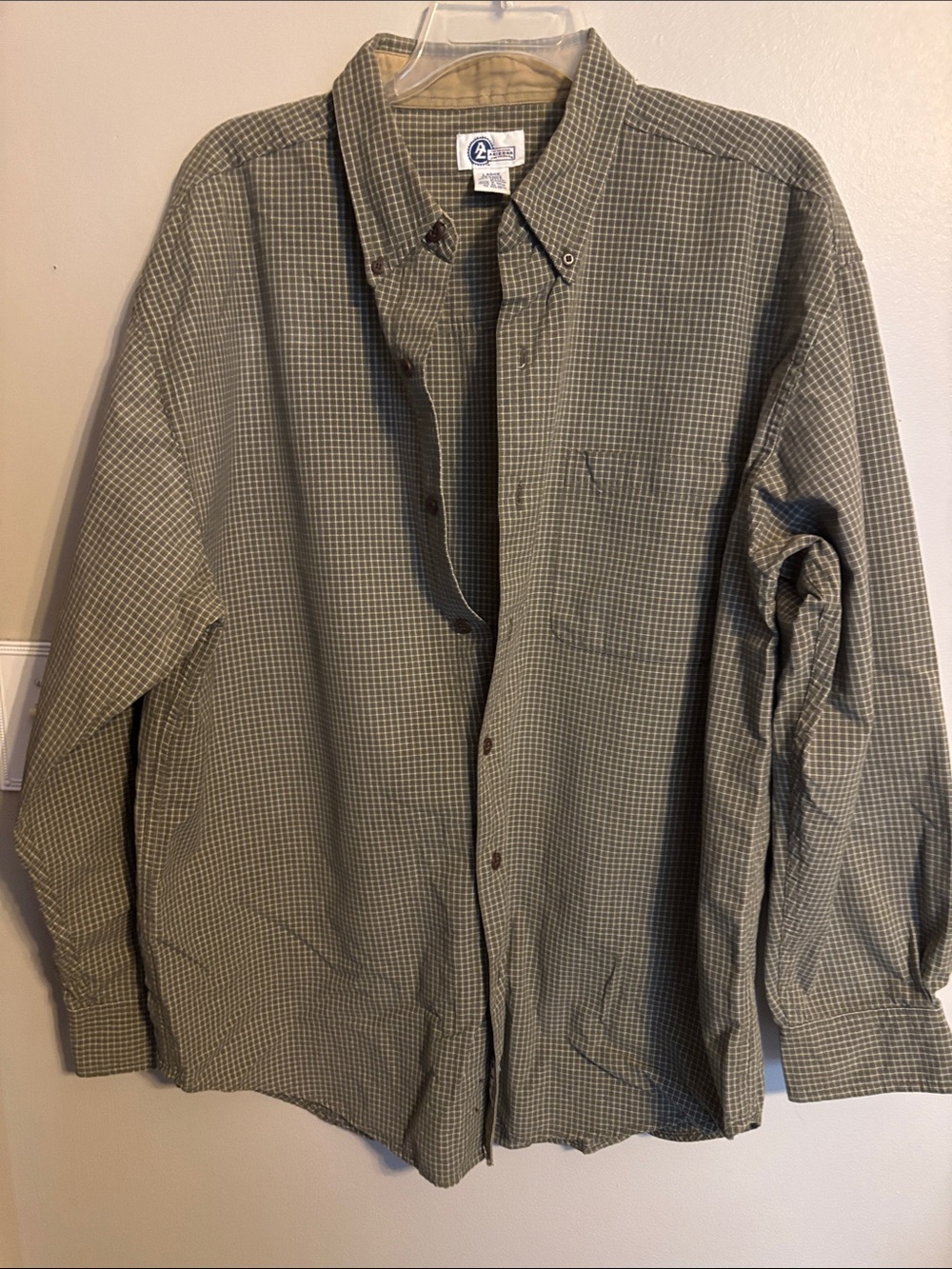 Classic Men's Olive Check Button-Down Shirt